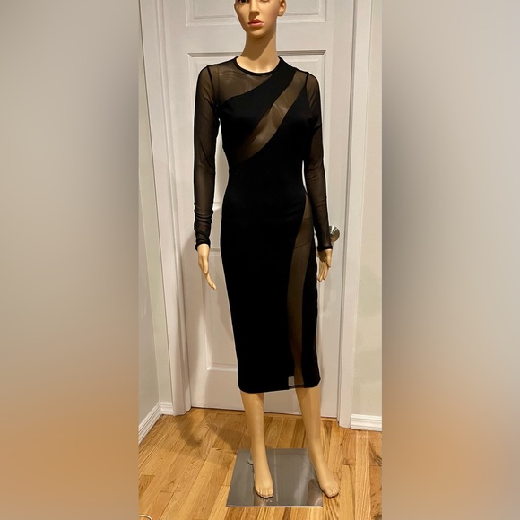 Nasty Gal Women's Black Long Sleeve Mesh Panel Bodycon Dress Size S NWT. - Picture 2 of 7